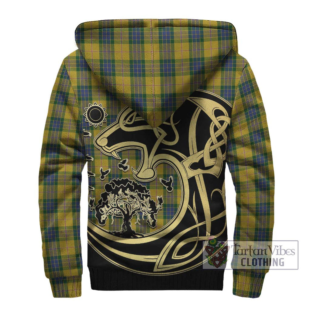 Fraser Yellow Tartan Sherpa Hoodie with Family Crest Celtic Wolf Style - Tartan Vibes Clothing