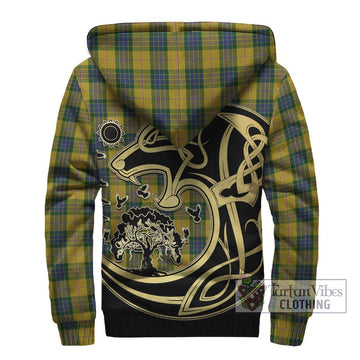 Fraser Yellow Tartan Sherpa Hoodie with Family Crest Celtic Wolf Style