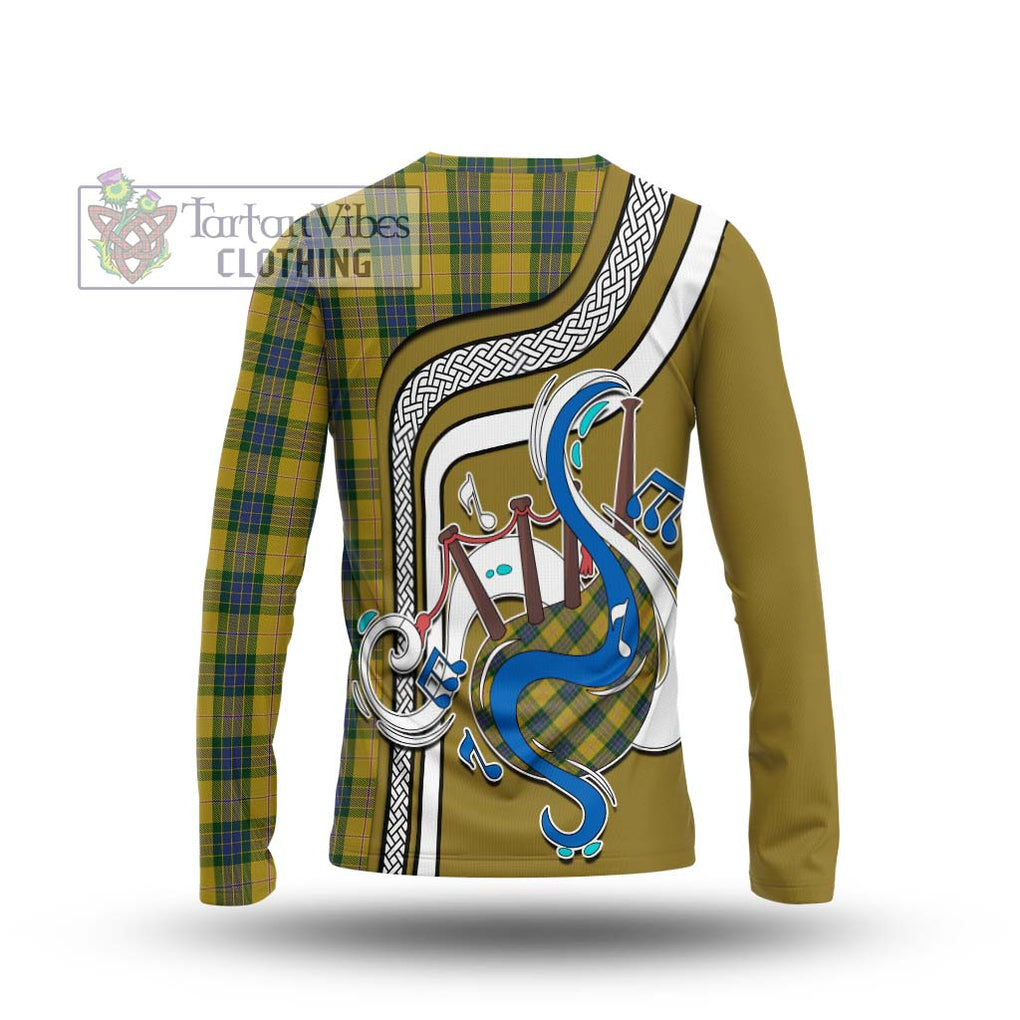 Tartan Vibes Clothing Fraser Yellow Tartan Long Sleeve T-Shirt with Epic Bagpipe Style