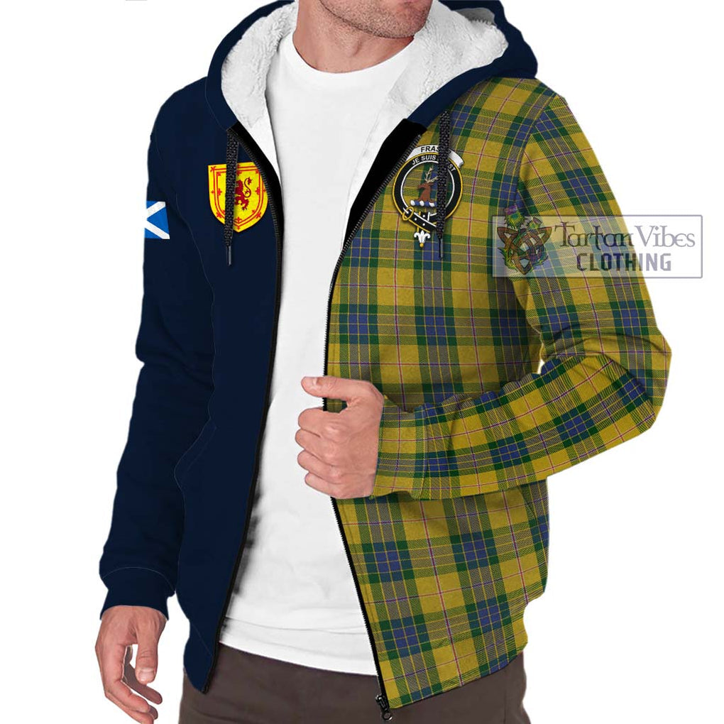 Tartan Vibes Clothing Fraser Yellow Tartan Sherpa Hoodie with Scottish Lion Royal Arm Half Style