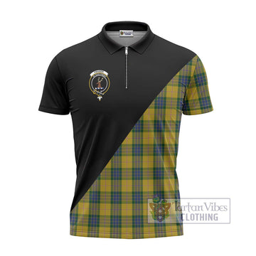 Fraser Yellow Tartan Zipper Polo Shirt with Family Crest and Military Logo Style