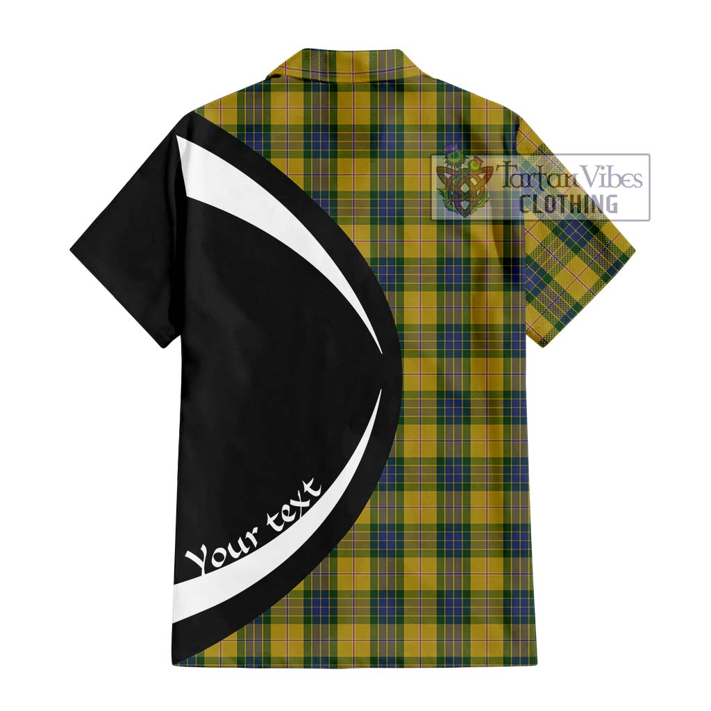 Fraser Yellow Tartan Short Sleeve Button Up with Family Crest Circle Style - Tartan Vibes Clothing