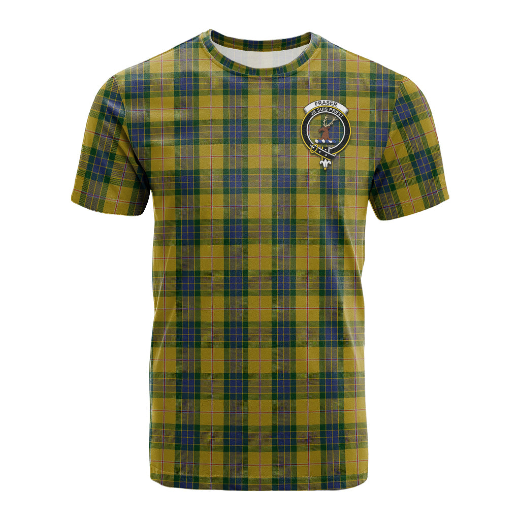 Fraser Yellow Tartan T-Shirt with Family Crest - Tartan Vibes Clothing