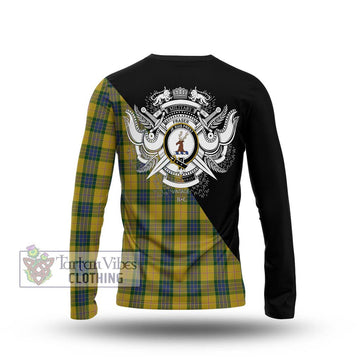 Fraser Yellow Tartan Long Sleeve T-Shirt with Family Crest and Military Logo Style