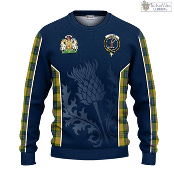 Fraser Yellow Tartan Knitted Sweatshirt with Family Crest and Scottish Thistle Vibes Sport Style