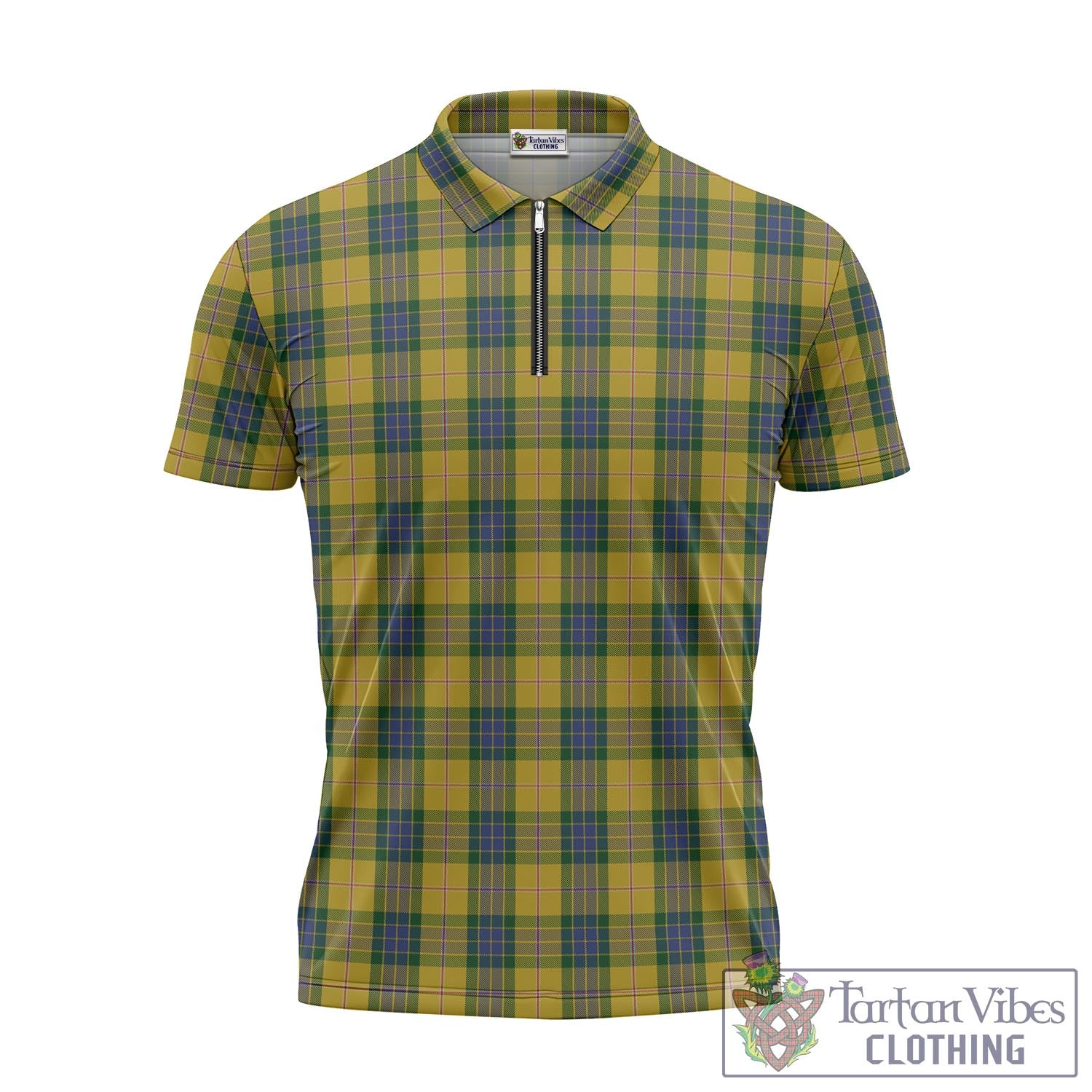 Tartan Vibes Clothing Fraser Yellow Tartan Zipper Polo Shirt