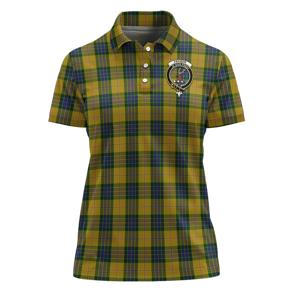 Fraser Yellow Tartan Polo Shirt with Family Crest For Women - Tartan Vibes Clothing