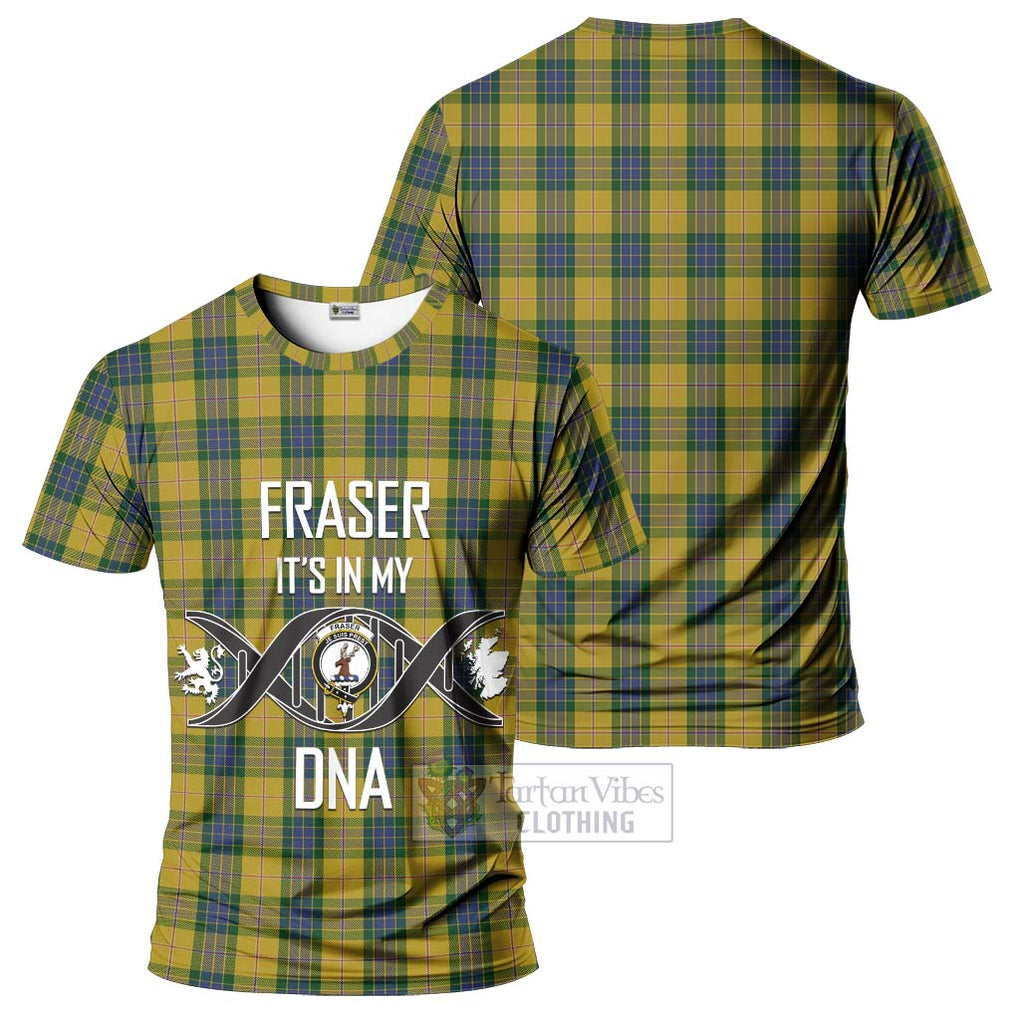 Fraser Yellow Tartan T-Shirt with Family Crest DNA In Me Style - Tartan Vibes Clothing