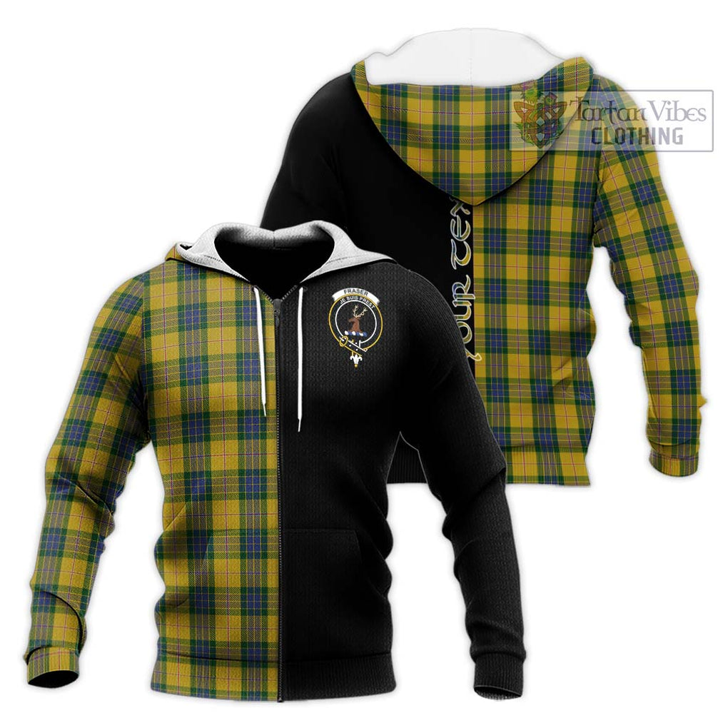 Fraser Yellow Tartan Knitted Hoodie with Family Crest and Half Of Me Style Unisex Knitted Zip Hoodie - Tartanvibesclothing Shop