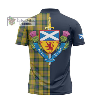 Fraser Yellow Tartan Zipper Polo Shirt Alba with Scottish Lion Royal Arm Half Style