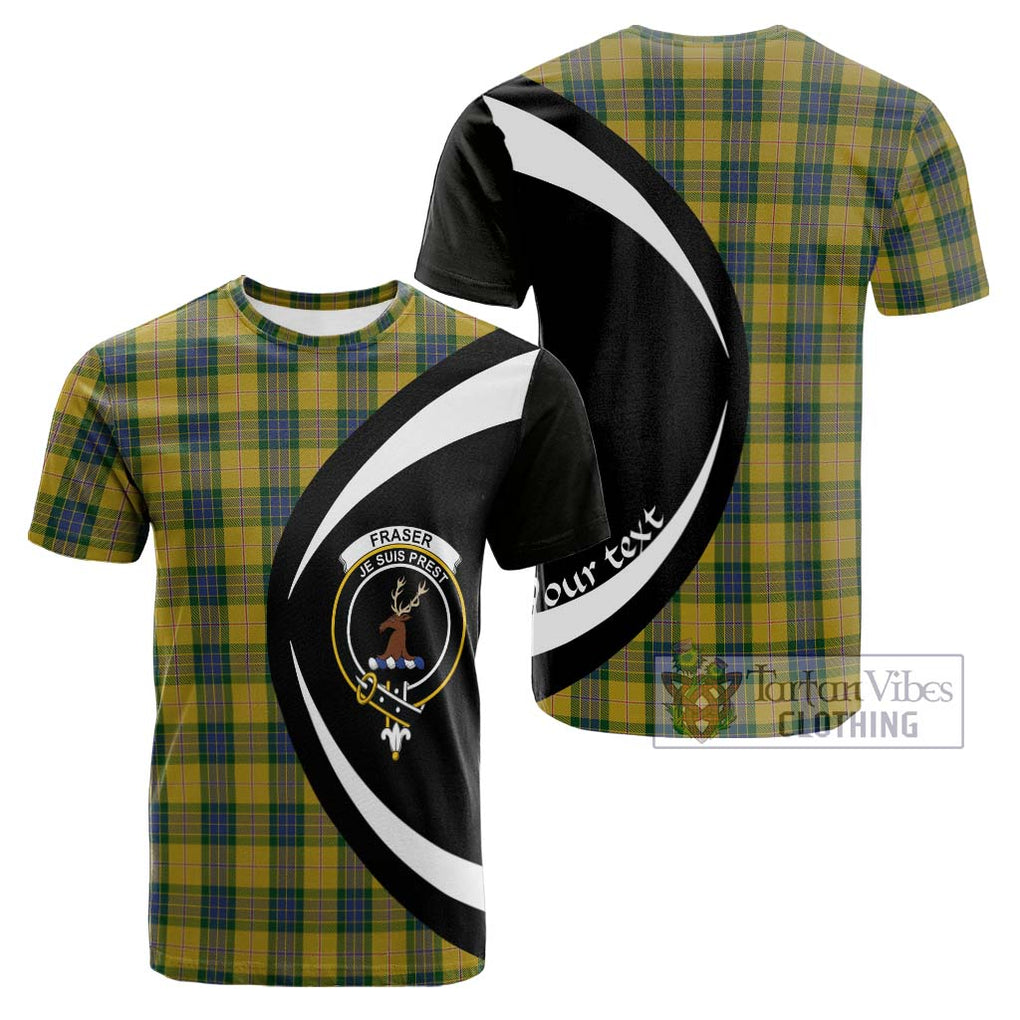 Tartan Vibes Clothing Fraser Yellow Tartan Cotton T-shirt with Family Crest Circle Style