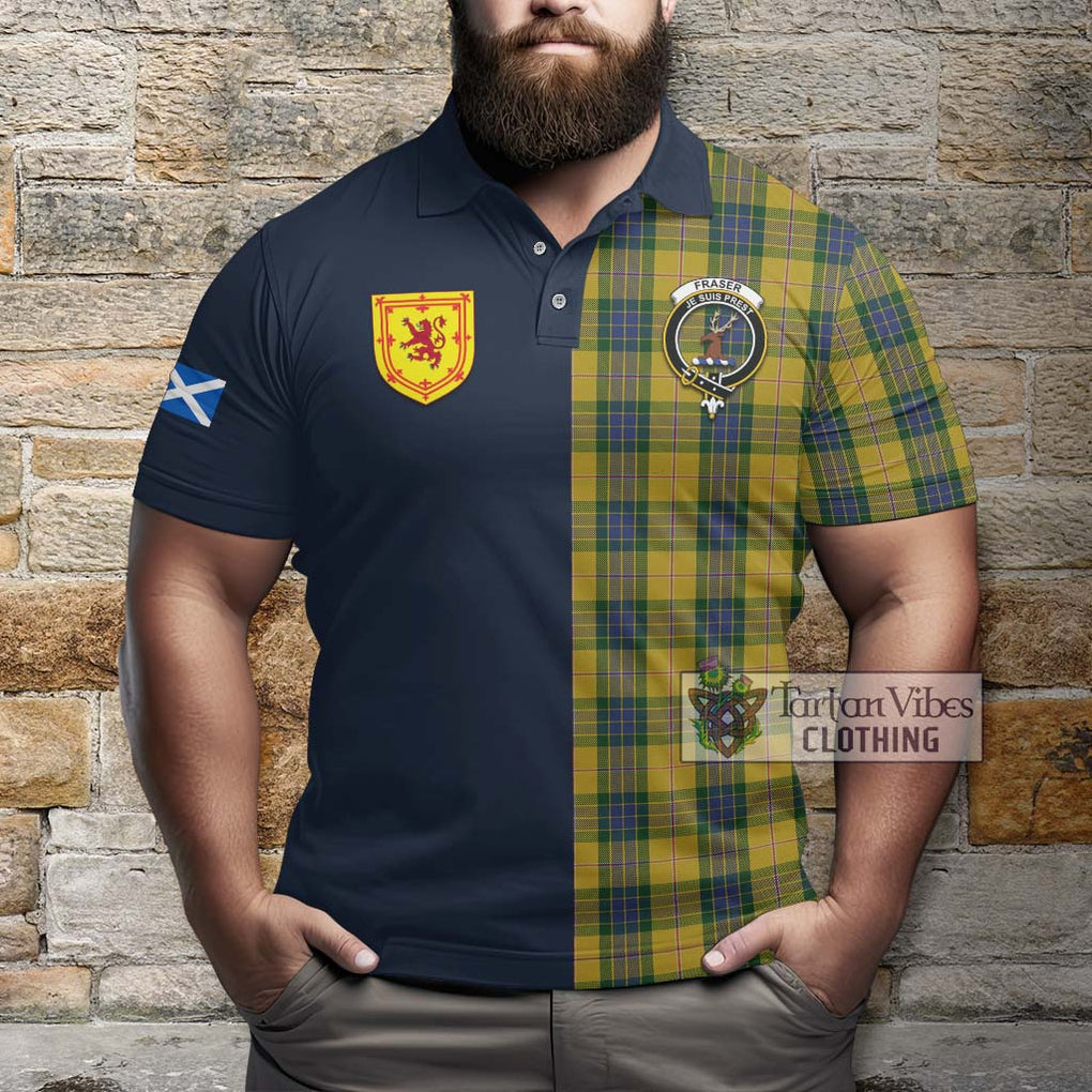 Tartan Vibes Clothing Fraser Yellow Tartan Polo Shirt with Scottish Lion Royal Arm Half Style