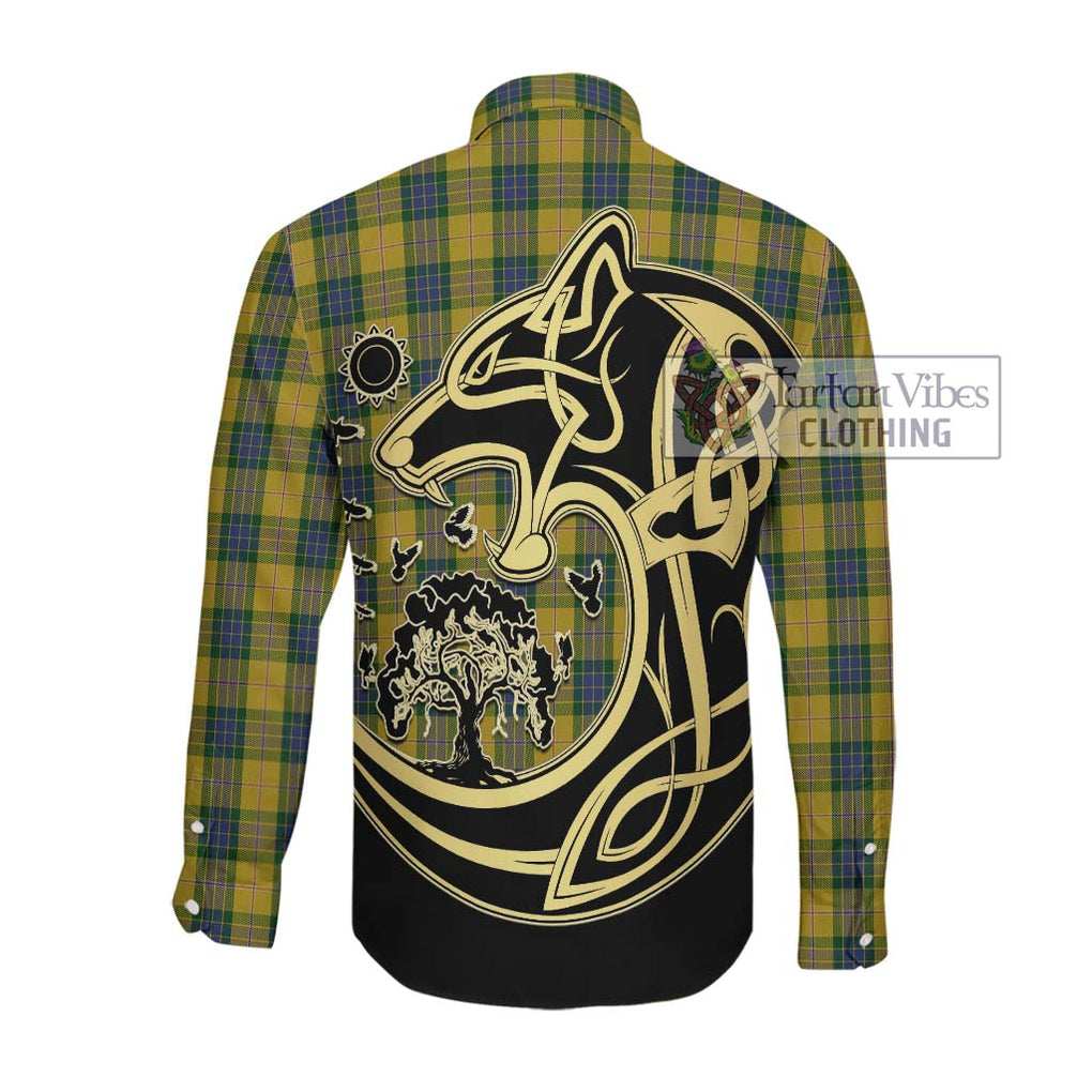 Fraser Yellow Tartan Long Sleeve Button Shirt with Family Crest Celtic Wolf Style Men's Shirt - Tartan Vibes Clothing