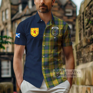 Fraser Yellow Tartan Short Sleeve Button Shirt Alba with Scottish Lion Royal Arm Half Style