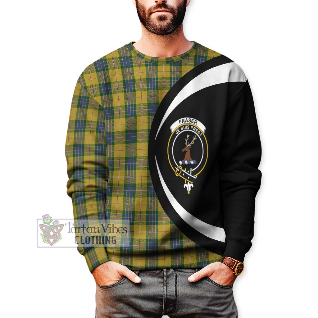 Fraser Yellow Tartan Sweatshirt with Family Crest Circle Style - Tartan Vibes Clothing