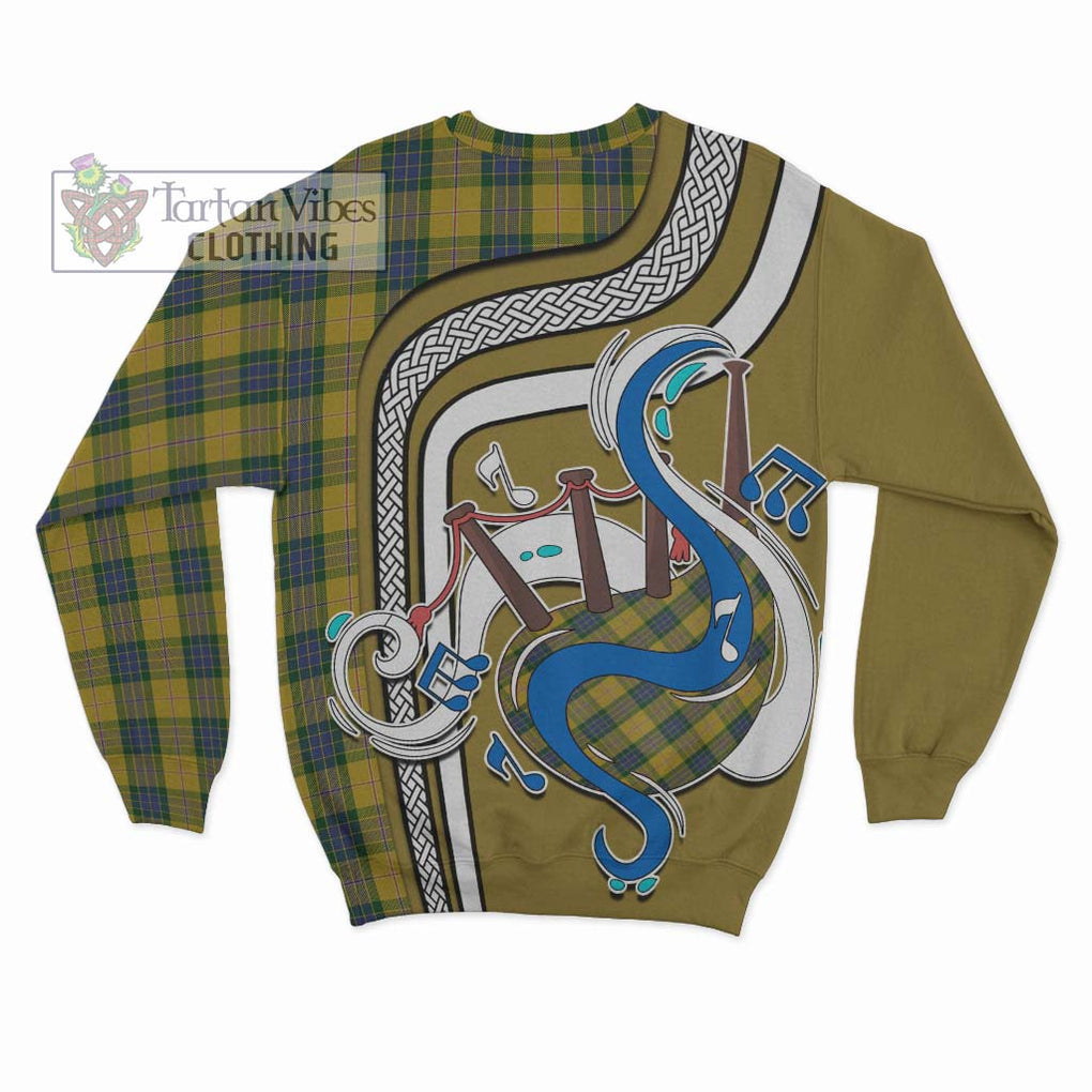 Fraser Yellow Tartan Sweatshirt with Epic Bagpipe Style - Tartanvibesclothing Shop