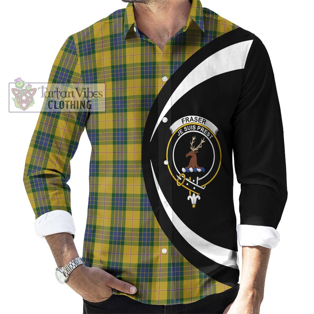 Fraser Yellow Tartan Long Sleeve Button Up with Family Crest Circle Style - Tartan Vibes Clothing