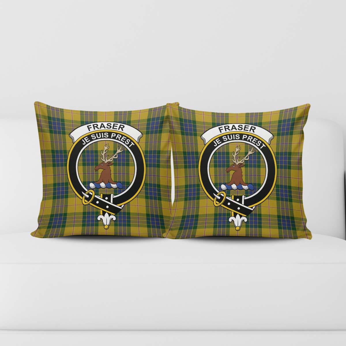 Fraser Yellow Tartan Pillow Cover with Family Crest - Tartanvibesclothing