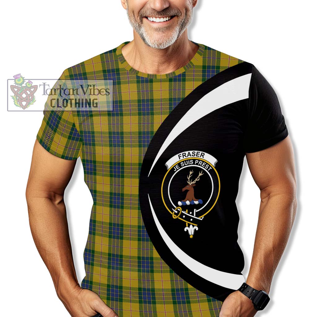 Tartan Vibes Clothing Fraser Yellow Tartan T-Shirt with Family Crest Circle Style