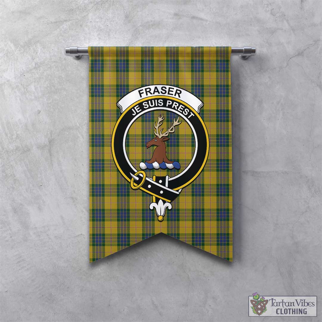 Tartan Vibes Clothing Fraser Yellow Tartan Gonfalon, Tartan Banner with Family Crest