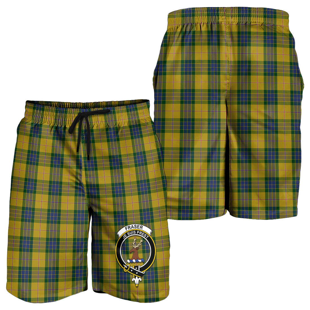 fraser-yellow-tartan-mens-shorts-with-family-crest