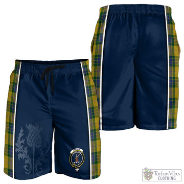 Fraser Yellow Tartan Men's Shorts with Family Crest and Scottish Thistle Vibes Sport Style