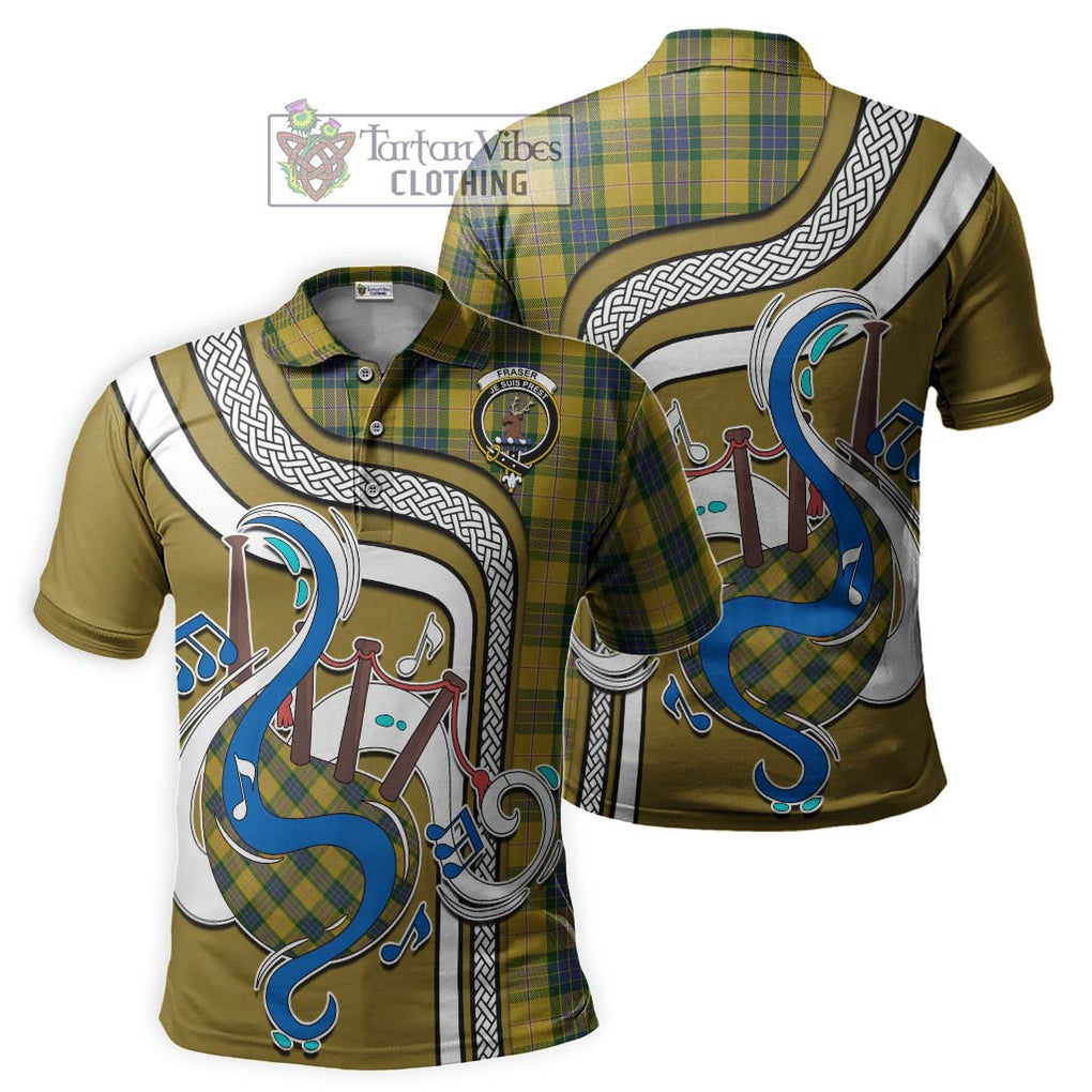 Tartan Vibes Clothing Fraser Yellow Tartan Polo Shirt with Epic Bagpipe Style