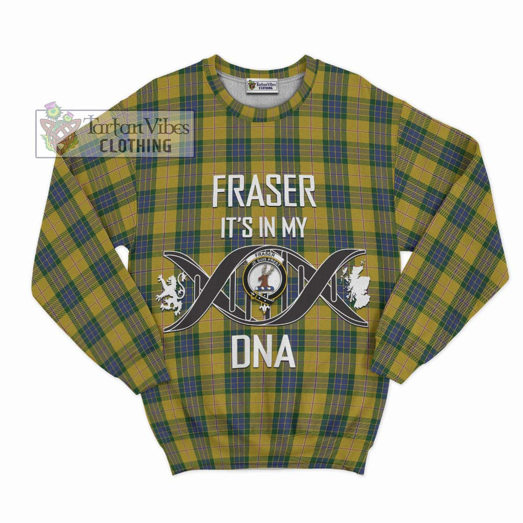 Fraser Yellow Tartan Sweatshirt with Family Crest DNA In Me Style - Tartanvibesclothing Shop