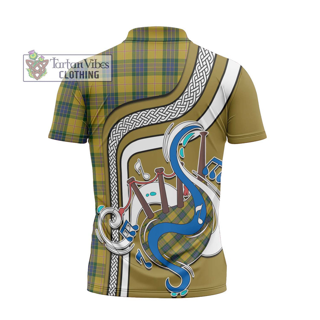 Fraser Yellow Tartan Zipper Polo Shirt with Epic Bagpipe Style - Tartanvibesclothing Shop