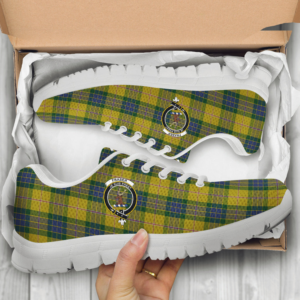 Fraser Yellow Tartan Sneakers with Family Crest - Tartan Vibes Clothing