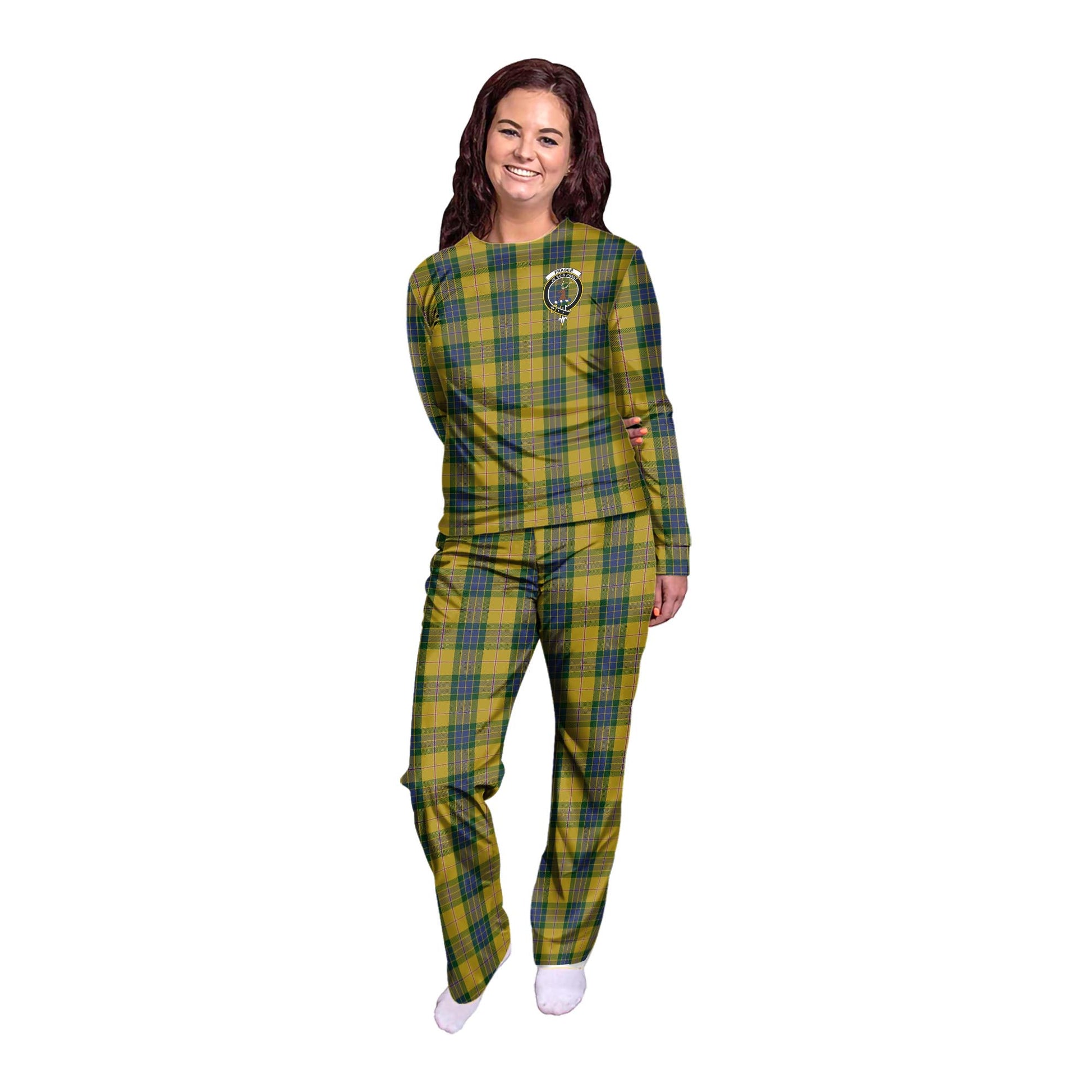 Fraser Yellow Tartan Pajamas Family Set with Family Crest - Tartan Vibes Clothing