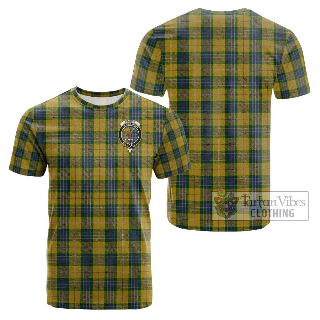 Fraser Yellow Tartan Cotton T-Shirt with Family Crest Kid's Shirt - Tartanvibesclothing Shop