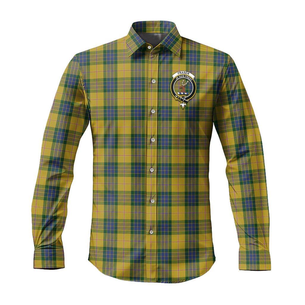 fraser-yellow-tartan-long-sleeve-button-up-shirt-with-family-crest