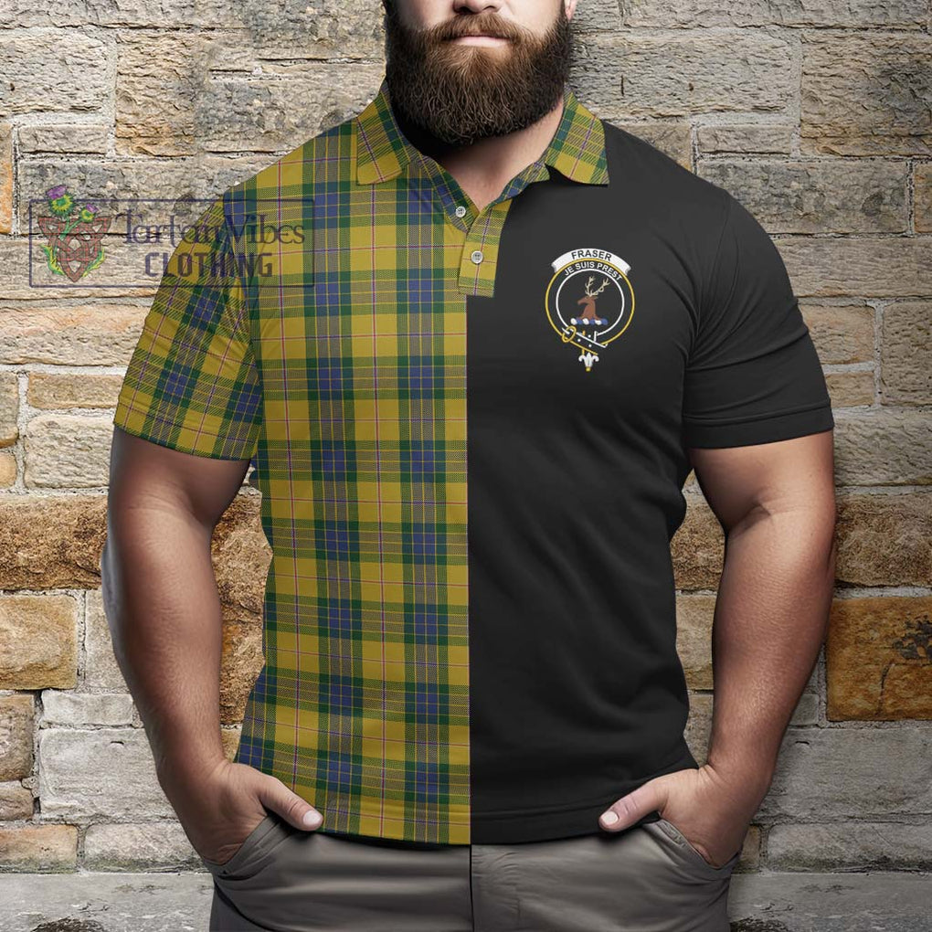 Fraser Yellow Tartan Polo Shirt with Family Crest and Half Of Me Style - Tartanvibesclothing Shop