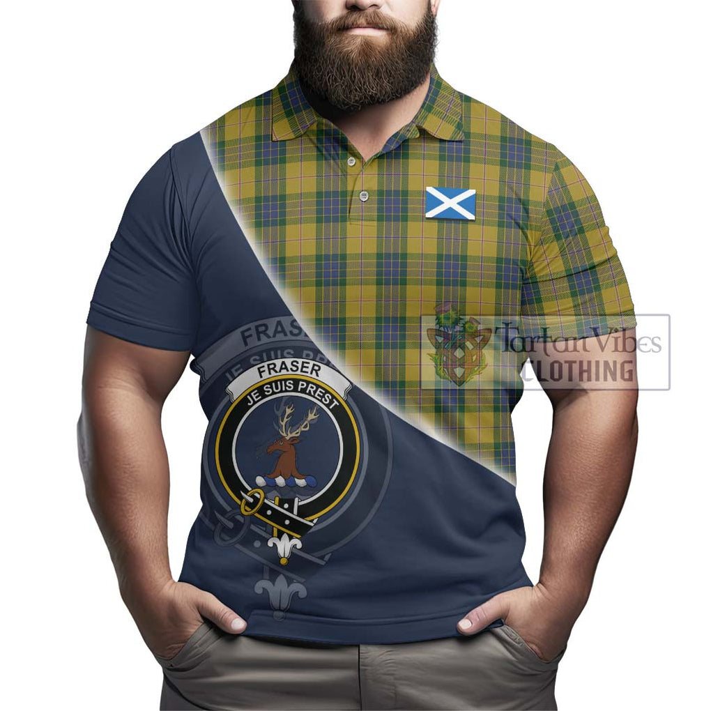 Fraser Yellow Tartan Polo Shirt with Personalised National Flag and Family Crest Half Style - Tartanvibesclothing Shop