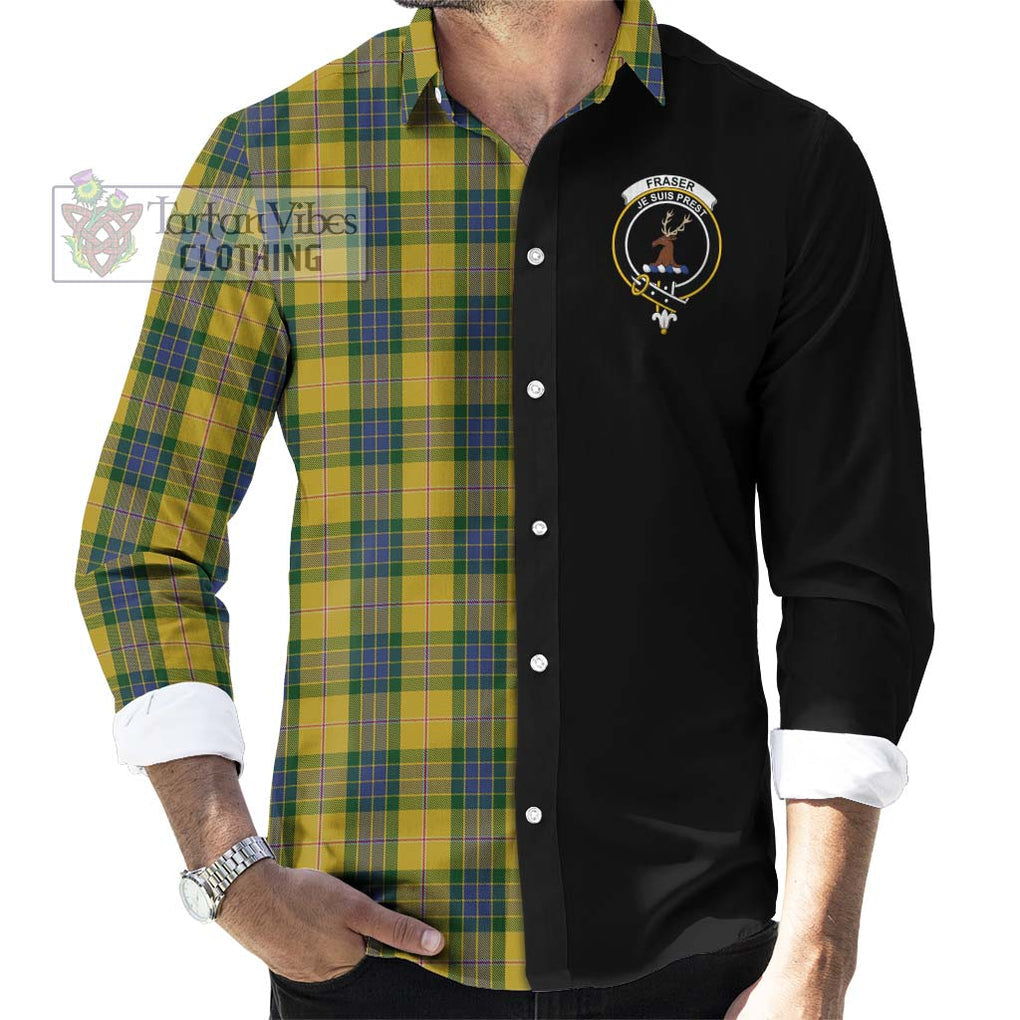 Fraser Yellow Tartan Long Sleeve Button Shirt with Family Crest and Half Of Me Style - Tartanvibesclothing Shop