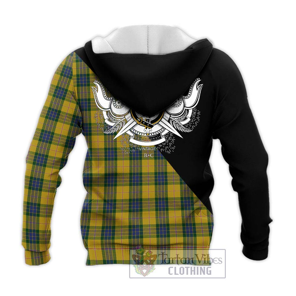 Fraser Yellow Tartan Knitted Hoodie with Family Crest and Military Logo Style - Tartanvibesclothing Shop