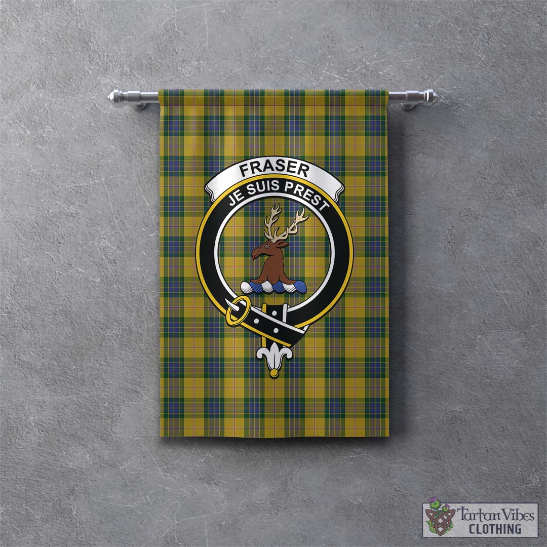 Tartan Vibes Clothing Fraser Yellow Tartan Gonfalon, Tartan Banner with Family Crest