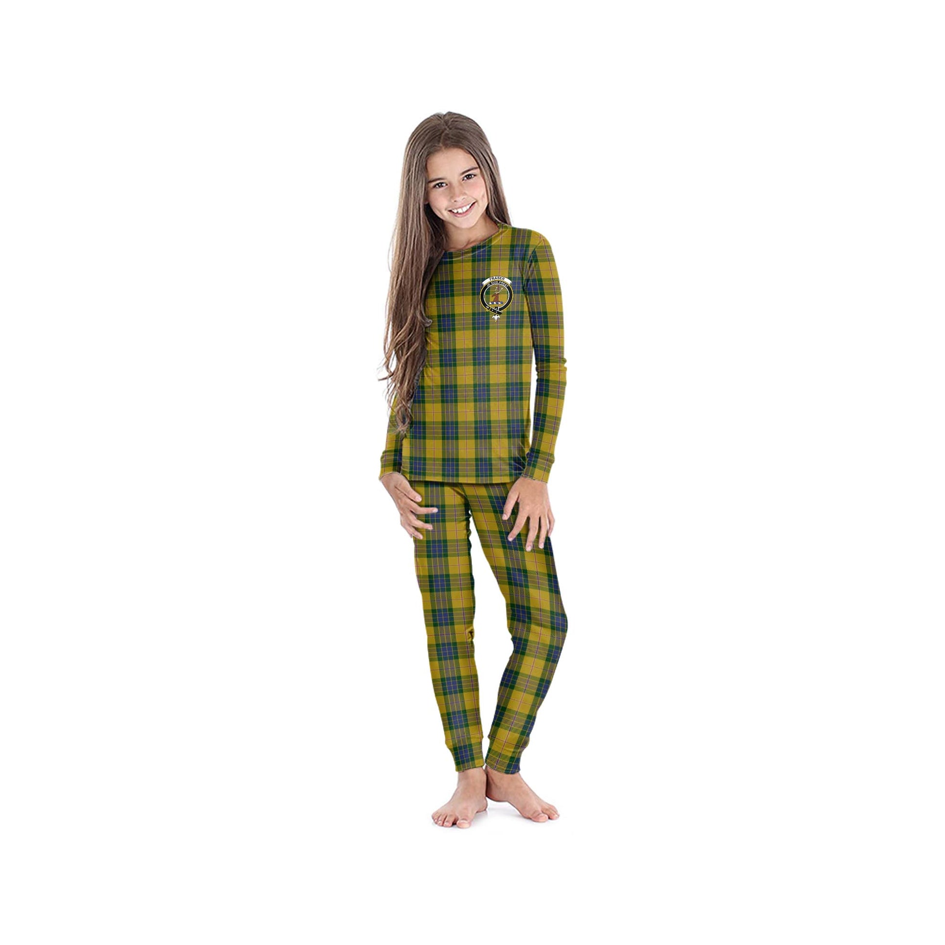 Fraser Yellow Tartan Pajamas Family Set with Family Crest - Tartan Vibes Clothing