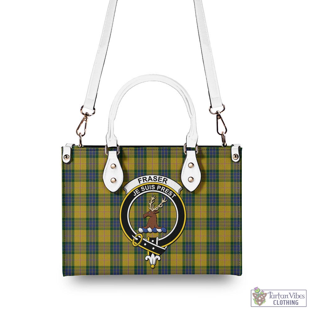 Tartan Vibes Clothing Fraser Yellow Tartan Luxury Leather Handbags with Family Crest