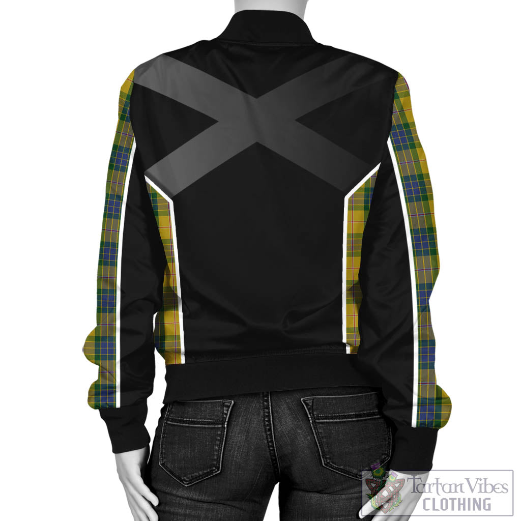 Tartan Vibes Clothing Fraser Yellow Tartan Bomber Jacket with Family Crest and Scottish Thistle Vibes Sport Style