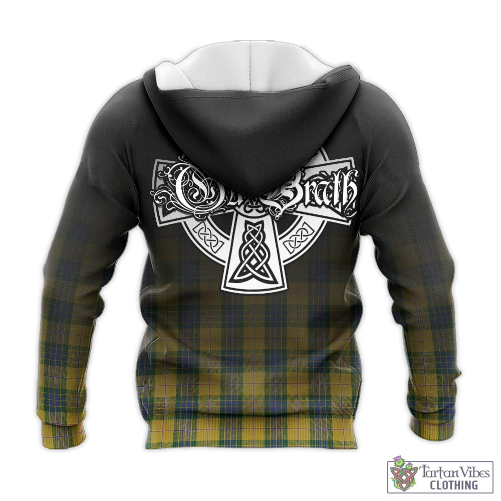 Tartan Vibes Clothing Fraser Yellow Tartan Knitted Hoodie Featuring Alba Gu Brath Family Crest Celtic Inspired