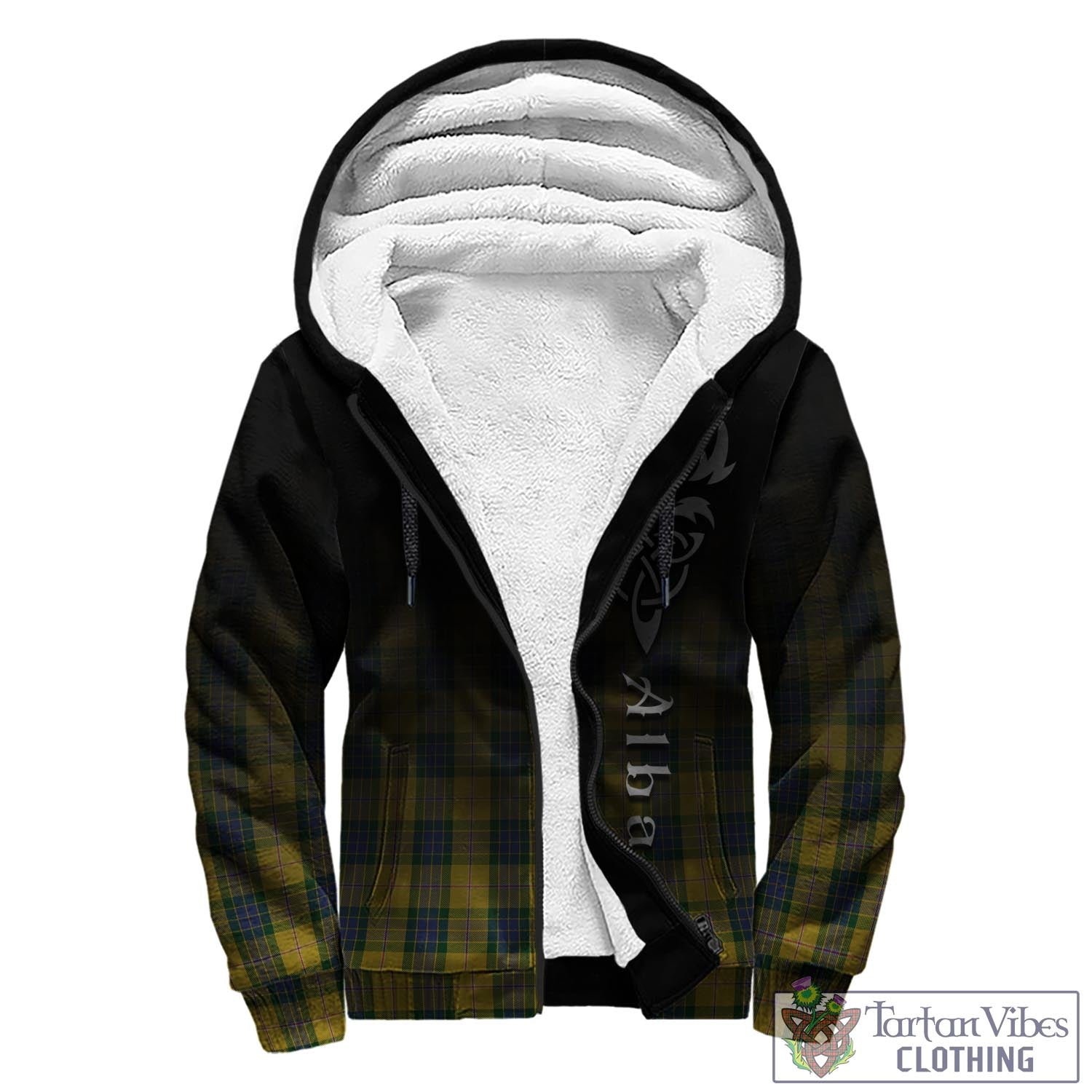 Tartan Vibes Clothing Fraser Yellow Tartan Sherpa Hoodie Featuring Alba Gu Brath Family Crest Celtic Inspired