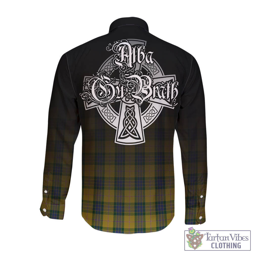 Tartan Vibes Clothing Fraser Yellow Tartan Long Sleeve Button Up Featuring Alba Gu Brath Family Crest Celtic Inspired