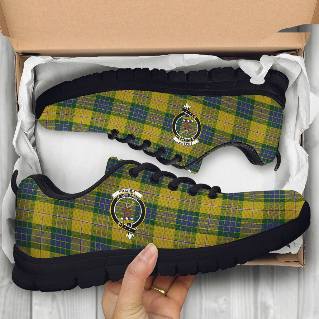 Fraser Yellow Tartan Sneakers with Family Crest - Tartan Vibes Clothing