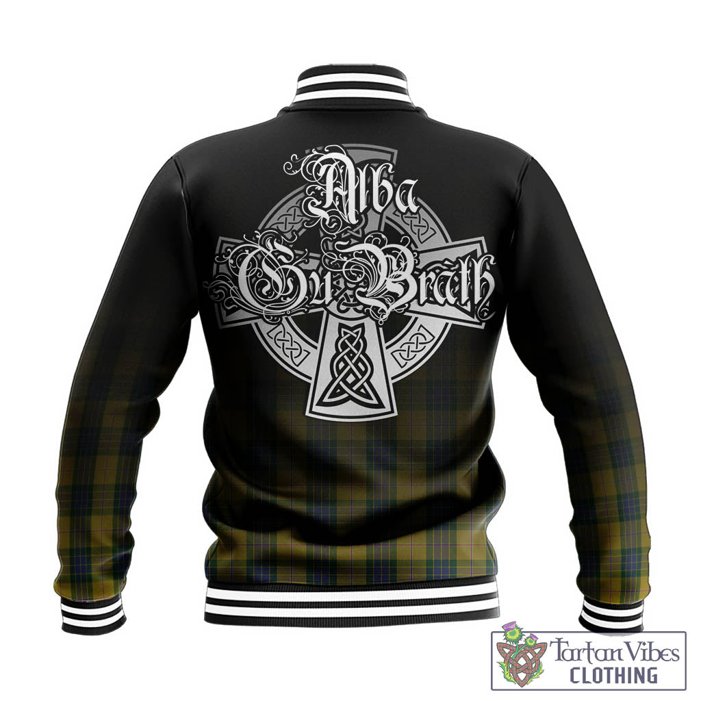 Tartan Vibes Clothing Fraser Yellow Tartan Baseball Jacket Featuring Alba Gu Brath Family Crest Celtic Inspired