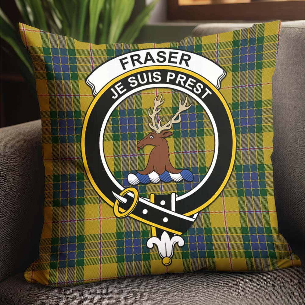 Fraser Yellow Tartan Pillow Cover with Family Crest - Tartanvibesclothing