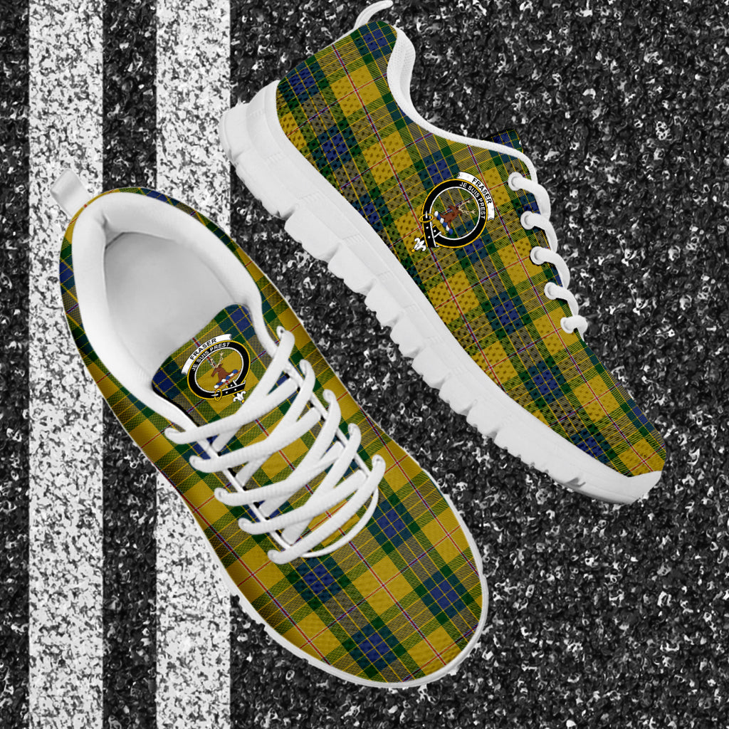 Fraser Yellow Tartan Sneakers with Family Crest - Tartan Vibes Clothing