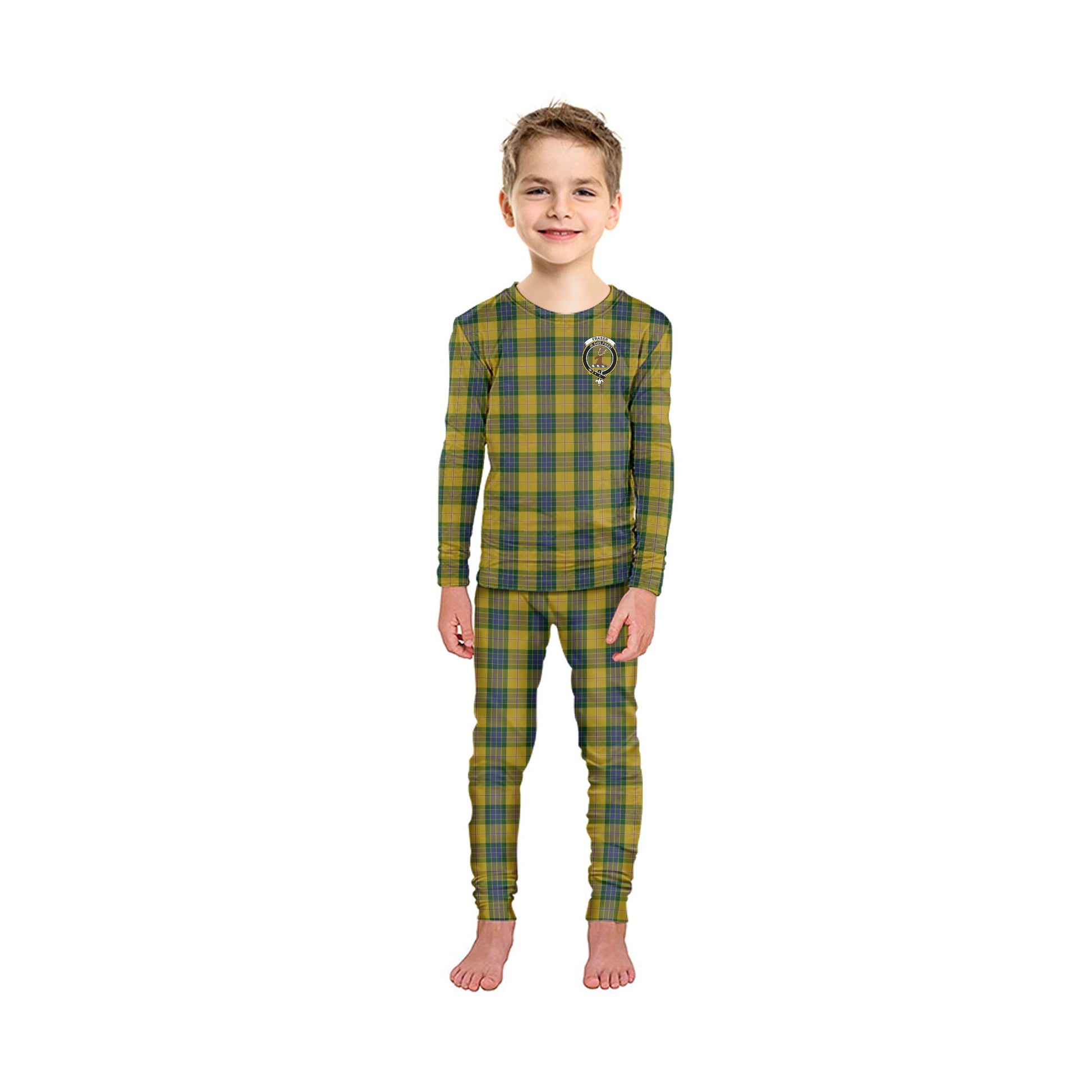 Fraser Yellow Tartan Pajamas Family Set with Family Crest - Tartan Vibes Clothing