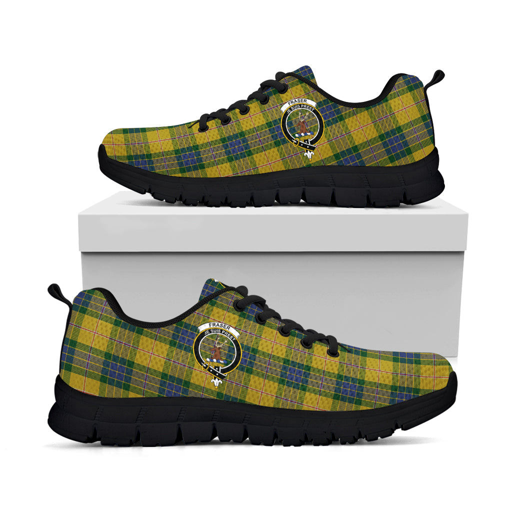 Fraser Yellow Tartan Sneakers with Family Crest - Tartan Vibes Clothing